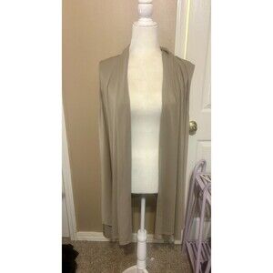 Susan Graver Liquid Knit Premier Open Front Vest 2X Tan Office